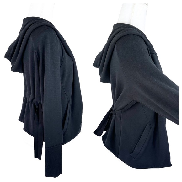 Athleta black open cardigan jacket sweatshirt soft hoodie rear tie small active - Picture 12 of 15
